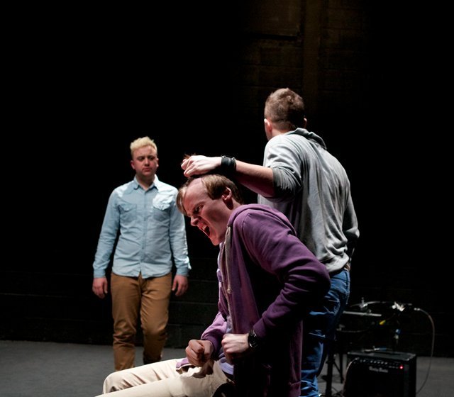 L-R: Shane Byrne, Manus Halligan, Mo Dunford in 'Purple' by Jon Fosse. Photo: Stephen Dodd