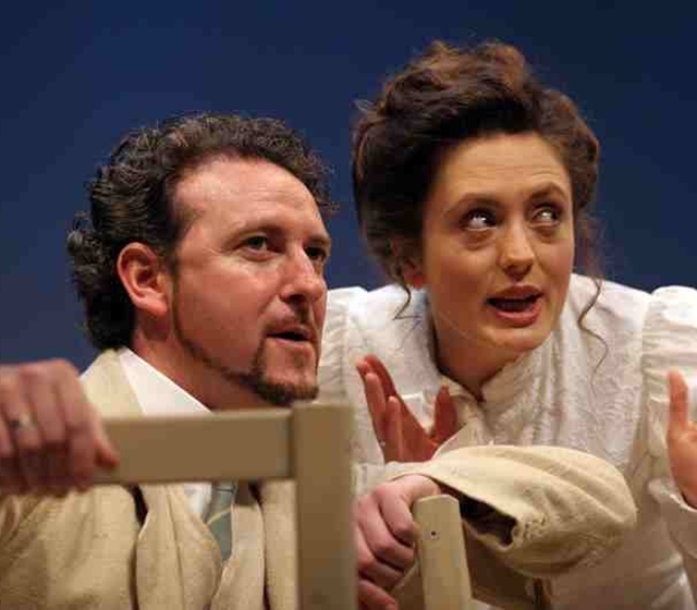Ristéeard Cooper and Rebecca O'Mara in the Gatre Theatre production of The Yalta Game.