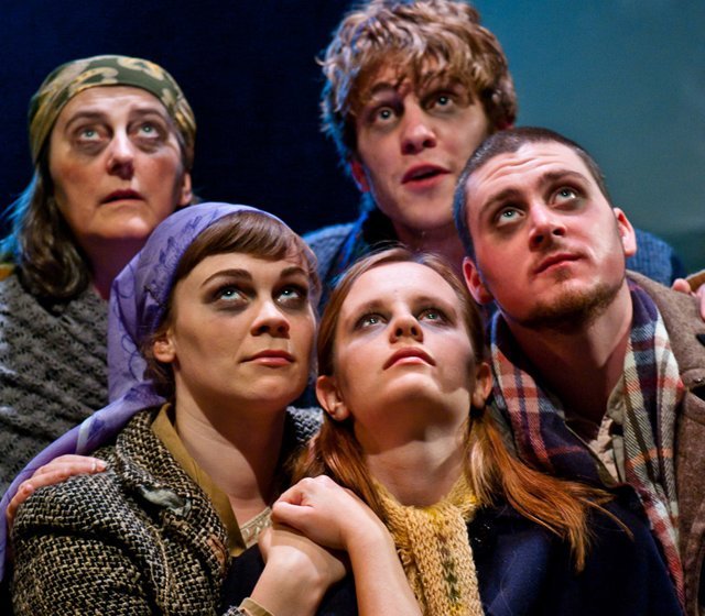 The Chorus  (Bríd Ní Chumhaill, Ann-Marie Taaffe, Audrey McCoy, Martin Burns and Liam Heslin) in 'Oedipus the King'. Photo: Marius Tatu