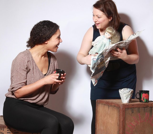 Donna Anita Nikolaisen (left) and Kelly Hickey (right) in Dermot Bolger's new play 'Tea Chests and Dreams'.