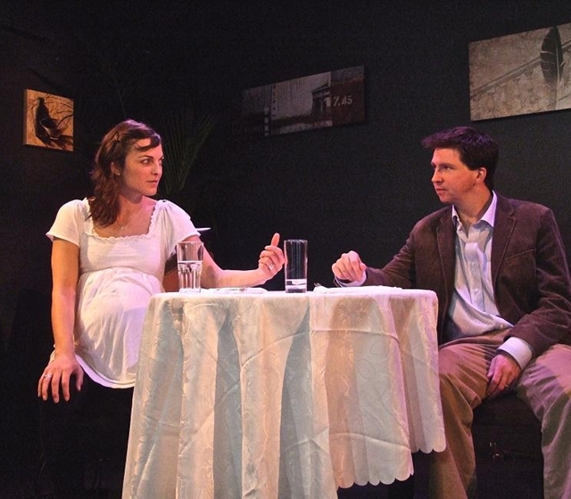 Olga Wehrly and Les Martin in Neil LaBute's 'Helter Skelter' presented by Purple Heart and Bewleys Café Theatre.