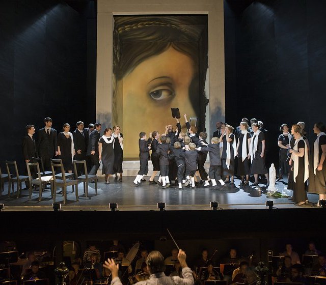 Opera Ireland Chorus with Eric Martin-Bonnet in Opera Ireland’s 'Tosca' by Puccini. Photo: Pat Redmond