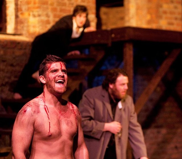 Dean Brown, Michael Hough and Michael King in Company D's production of 'Oedipus' at Smock Alley Boys School.