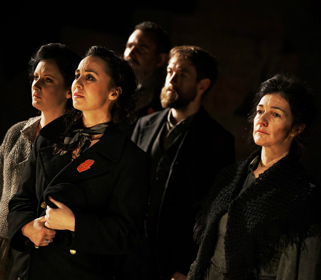 Charlotte McCurry (Annie), Kate Stanley Brennan (Lily Maxwell), Keith Hanna (Pat), Simon Boyle (Keever  RIC Man) and Hilda Fay in The Risen People. Photo by Ros Kavanagh