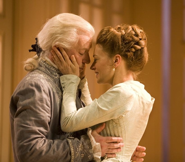 Nick Dunning and Catherine Walker in the Gate Theatre production of 'Les Liaisons Dangereuses' by Christopher Hampton. Photo Patrick Redmond.