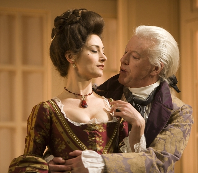 Maria Tecce and Nick Dunning in the Gate Theatre Production of 'Les Liaisons Dangereuses' by Christopher Hampton. Photo Patrick Redmond
