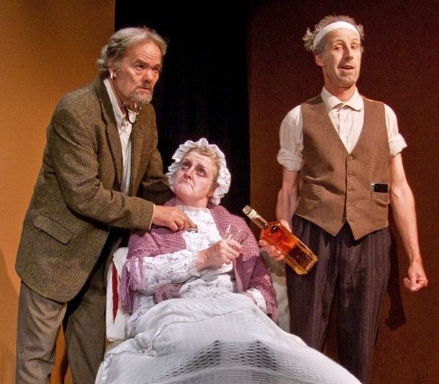 Pauline Mannix as mamma, Mike Venner as The Doctor, and Malcolm George as Johnnypateenmike in Beehive Theatre Co's production of Martin McDonagh's 'The Cripple of Inishmaan.'