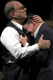 Garrett Lombard and
Harris Yulin in the Gate Theatre production of 'Death of a Salesman' by
Arthur Miller. Photo: Anthony Woods